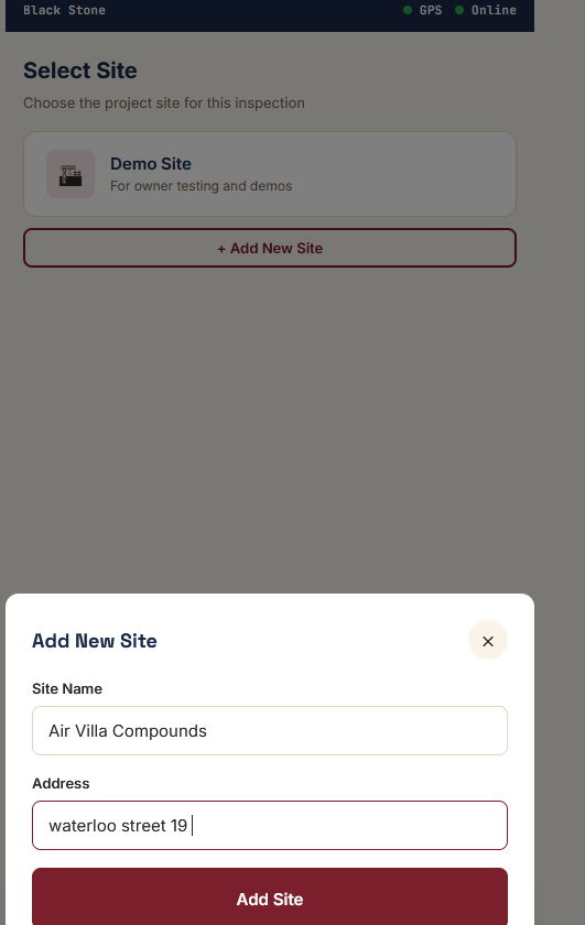 Add a new construction inspection site